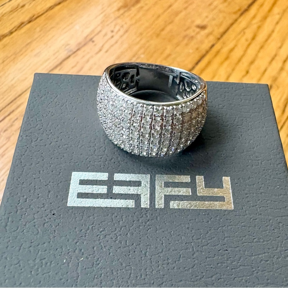 Effy Pave Diamond 14k white gold wide band Ring size 6.25